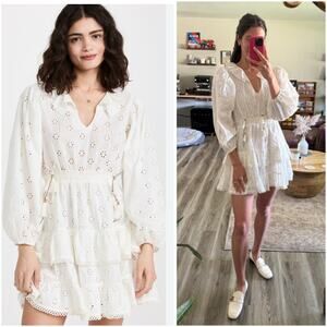 BELL Remi Cream Eyelet Tassel Frill Ruffle Mini Dress Small